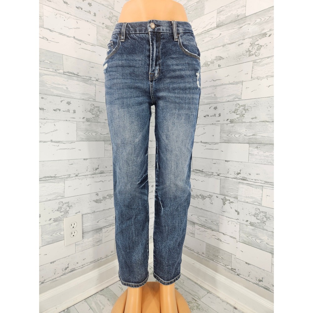 L M Jeans USA Womens 11 Medium Wash Distressed High Rise Straight Leg
